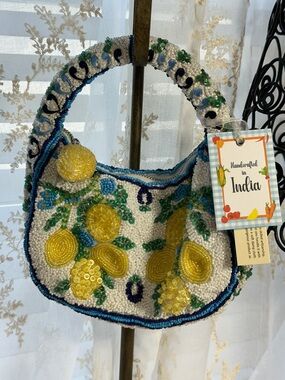 Made in India lemon capri beaded had moon shoulder bag